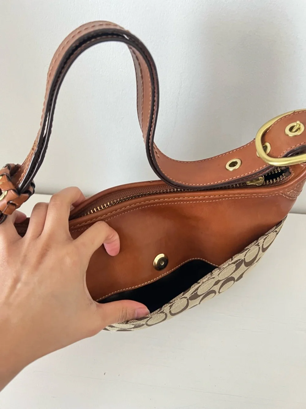 COACH Signature Canvas Shoulder Bag in Brown - Picture 5 of 15